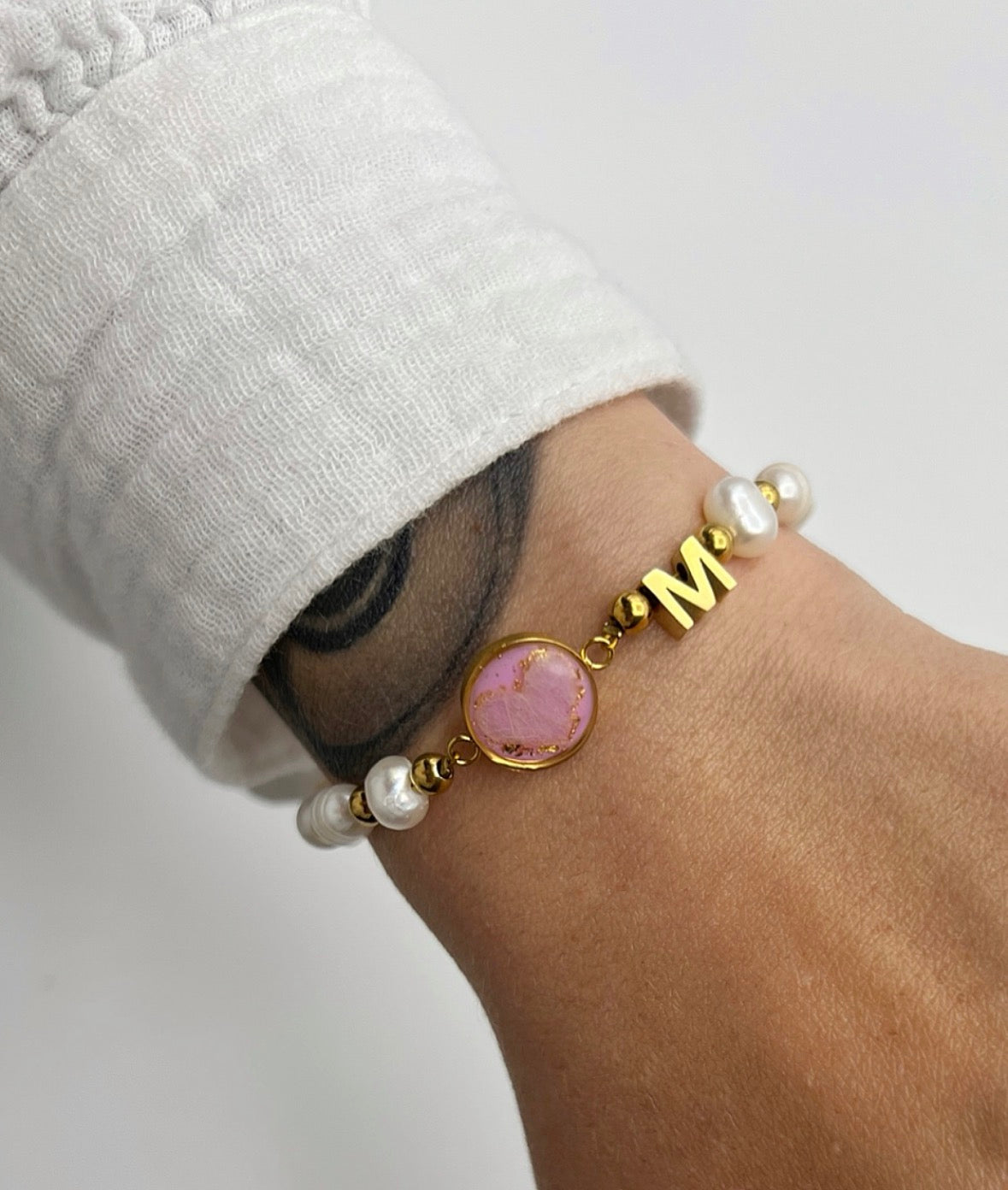 Süßwasser Armband mit Haaren + Buchstabe