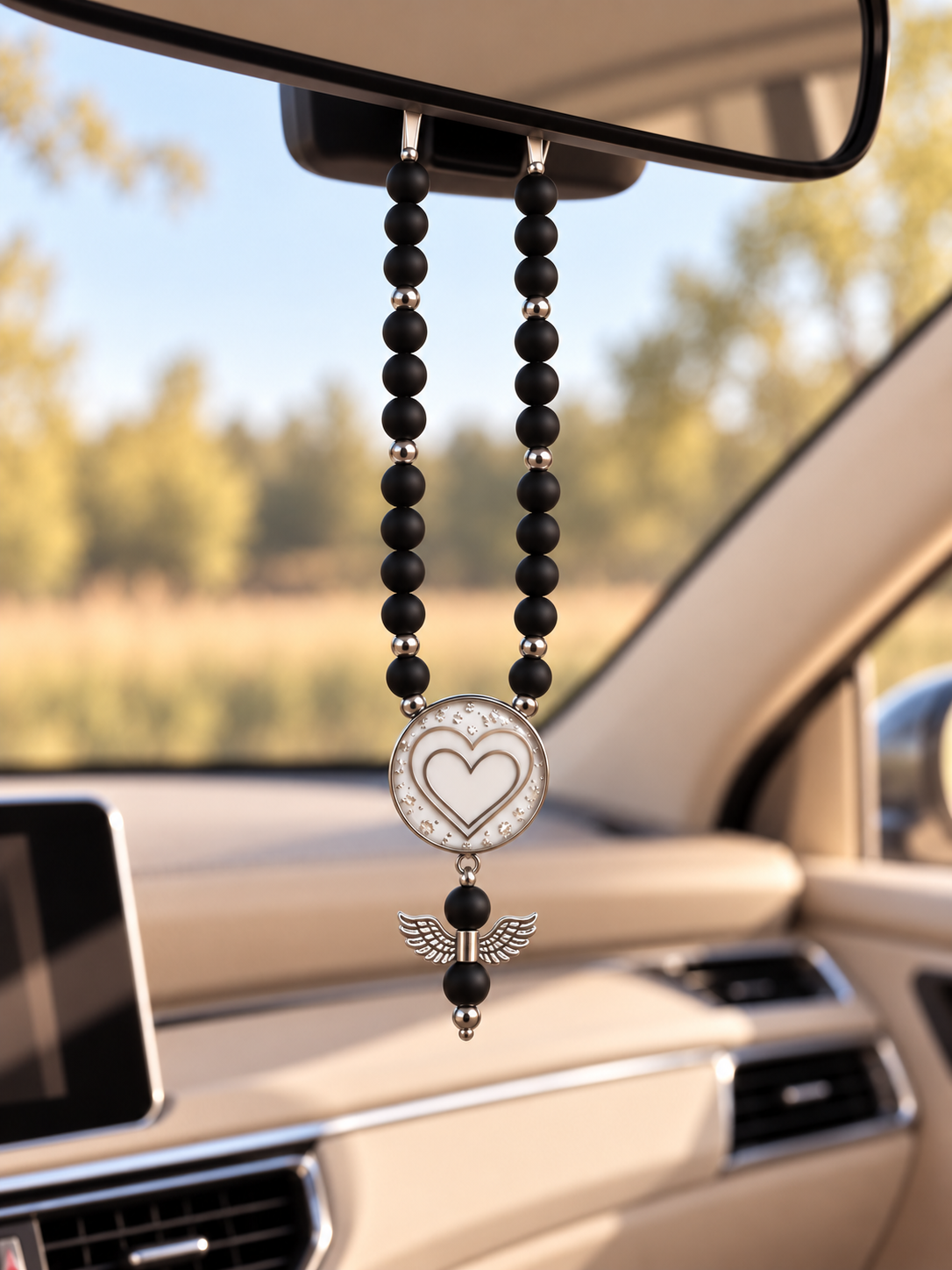 Auto Schutzengel mit Haaren und Edelsteinperlen