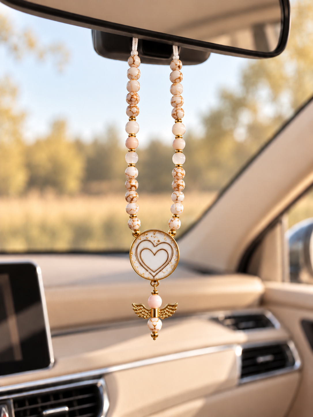 Auto Schutzengel mit Haaren und Edelsteinperlen