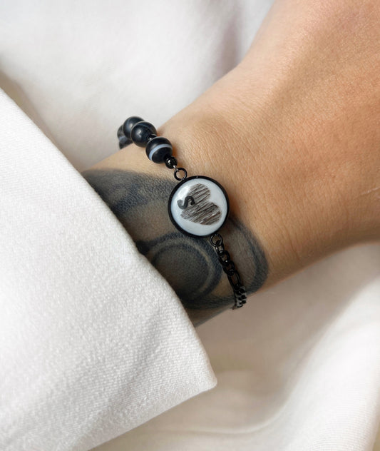 Armkette Black Steel & Pearl