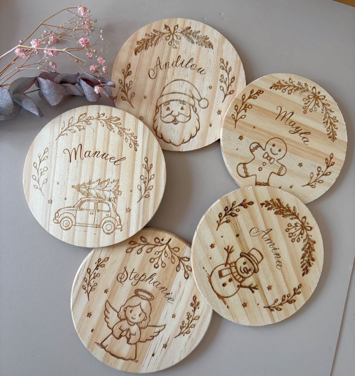 Glas Untersetzer aus Holz Weihnachtsmotive