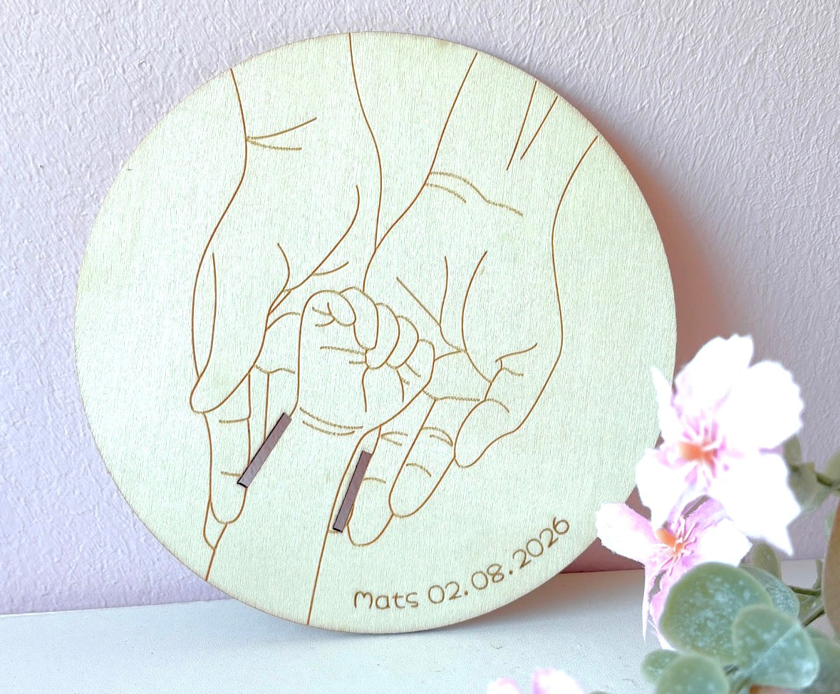 Holzschild Geburtsbändchen, personalisiert