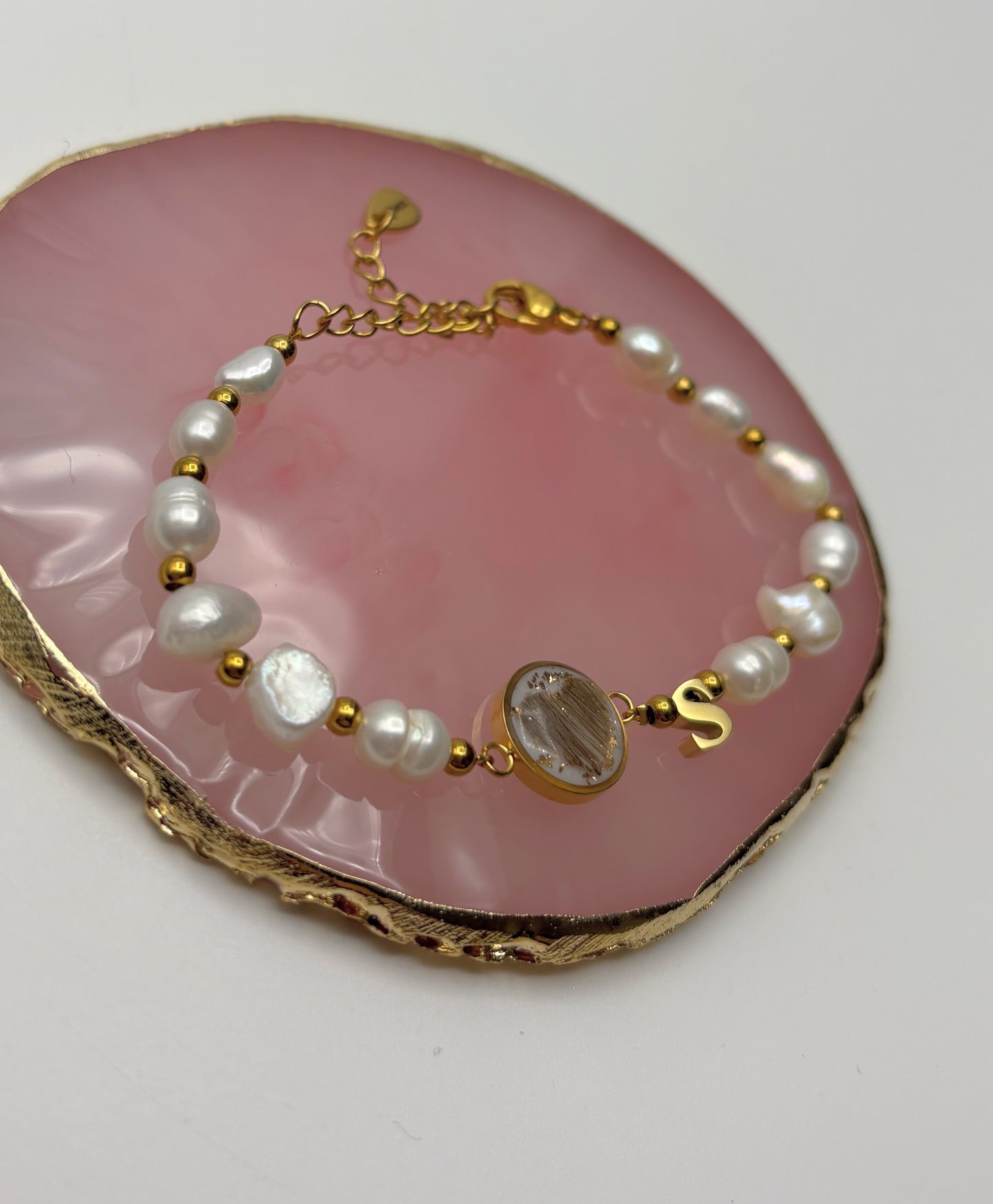 Süßwasser Armband mit Haaren + Buchstabe