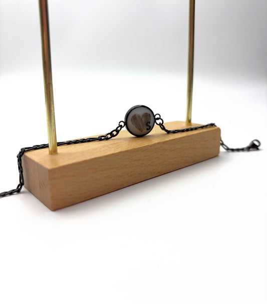 Stahl Armkette mit Haaren als Herz in Schwarz